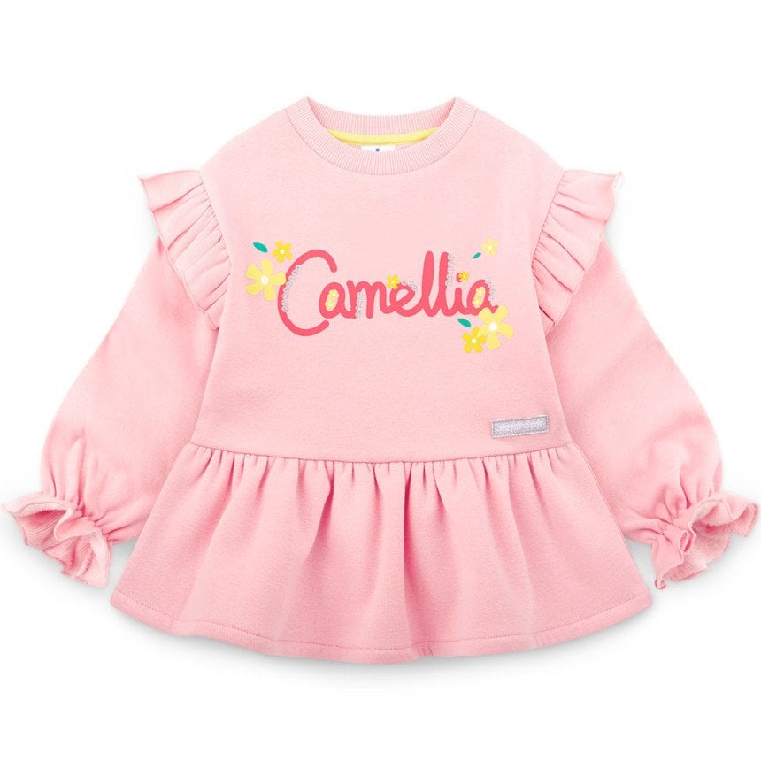 Áo nỉ lót lông Jelispoon bèo vai Camellia 2 màu vàng/hồng