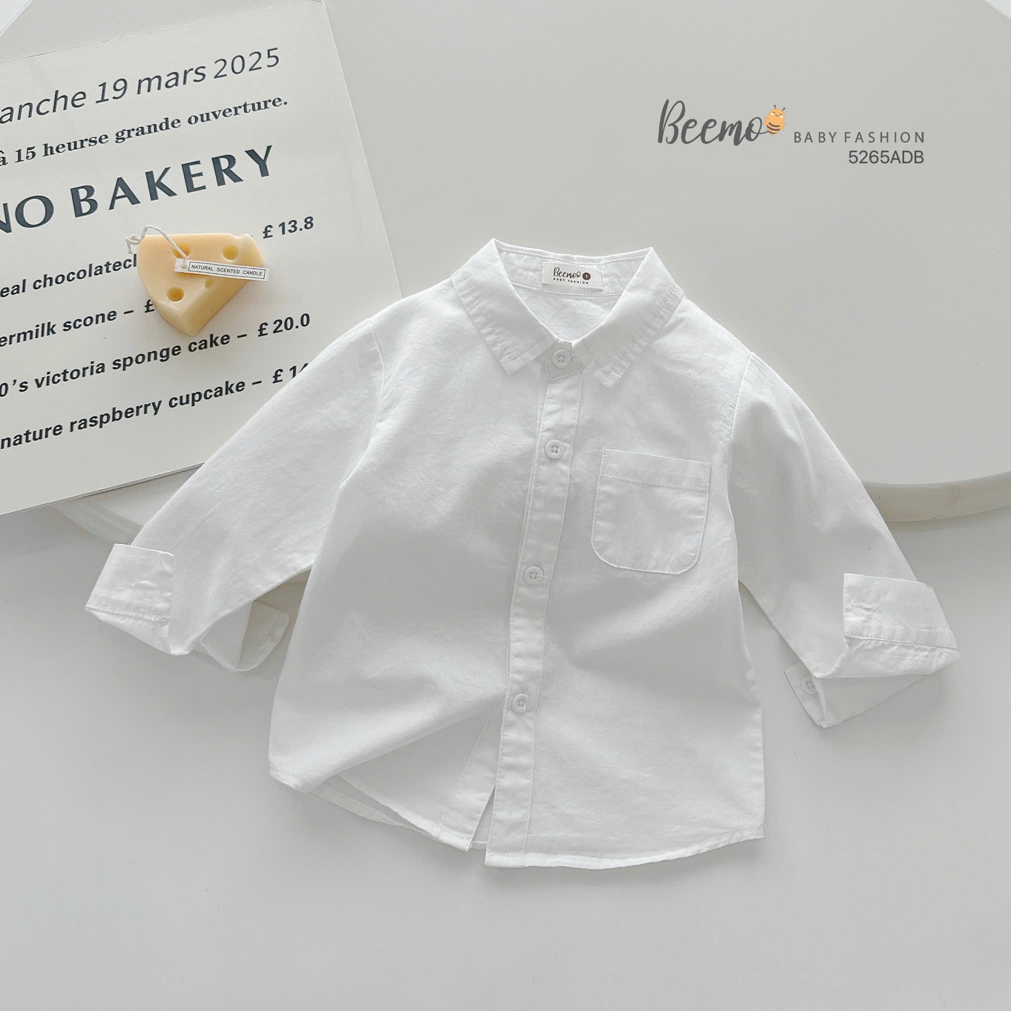 Áo sơ mi Beemo cổ đức màu trắng cho bé trai size 1-6y