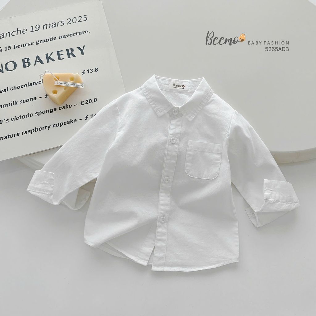Áo sơ mi Beemo cổ đức màu trắng cho bé trai size 1-6y