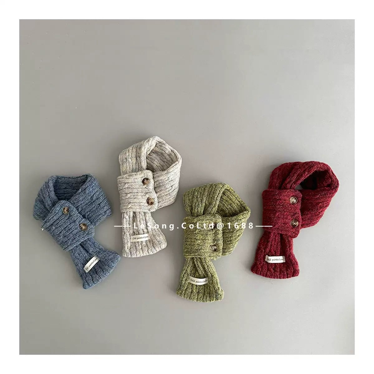 Khăn len quàng chéo cài khuy vặn thừng nhiều màu cho bé