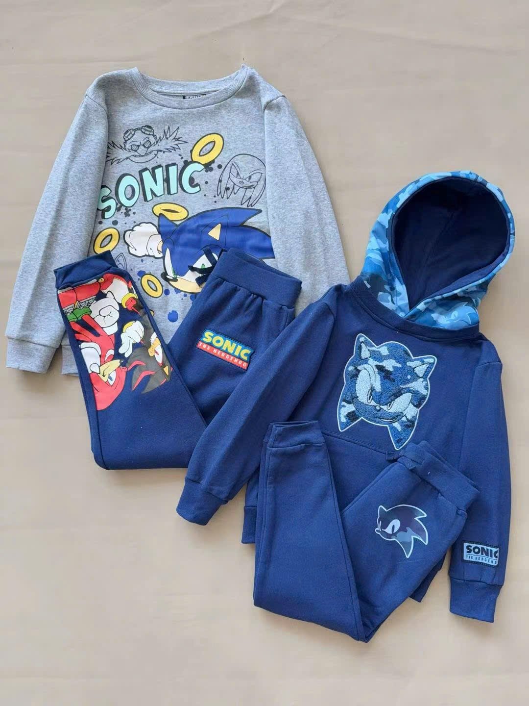 Bộ nỉ Sonic dư xịn 2 màu xanh/ghi cho bé trai size 5-20y