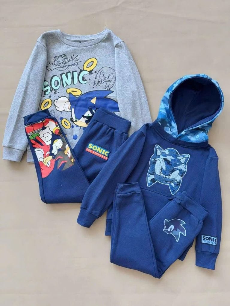 Bộ nỉ Sonic dư xịn 2 màu xanh/ghi cho bé trai size 5-20y