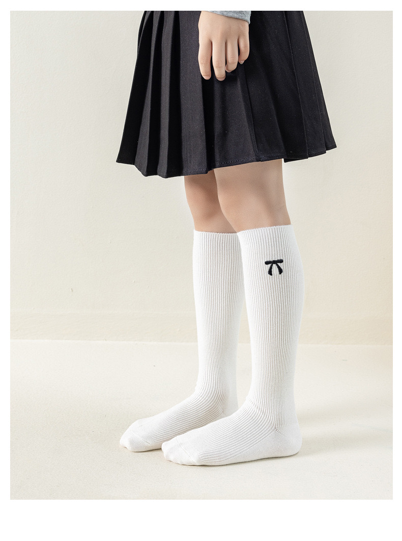 Tất cao cổ thêu nơ nhiều màu cho bé size 3-12y