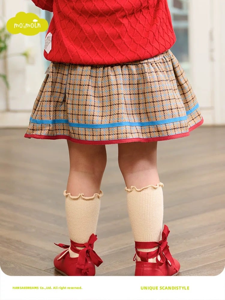 Chân váy MM xuất Hàn kẻ caro nâu bé gái size 90-110