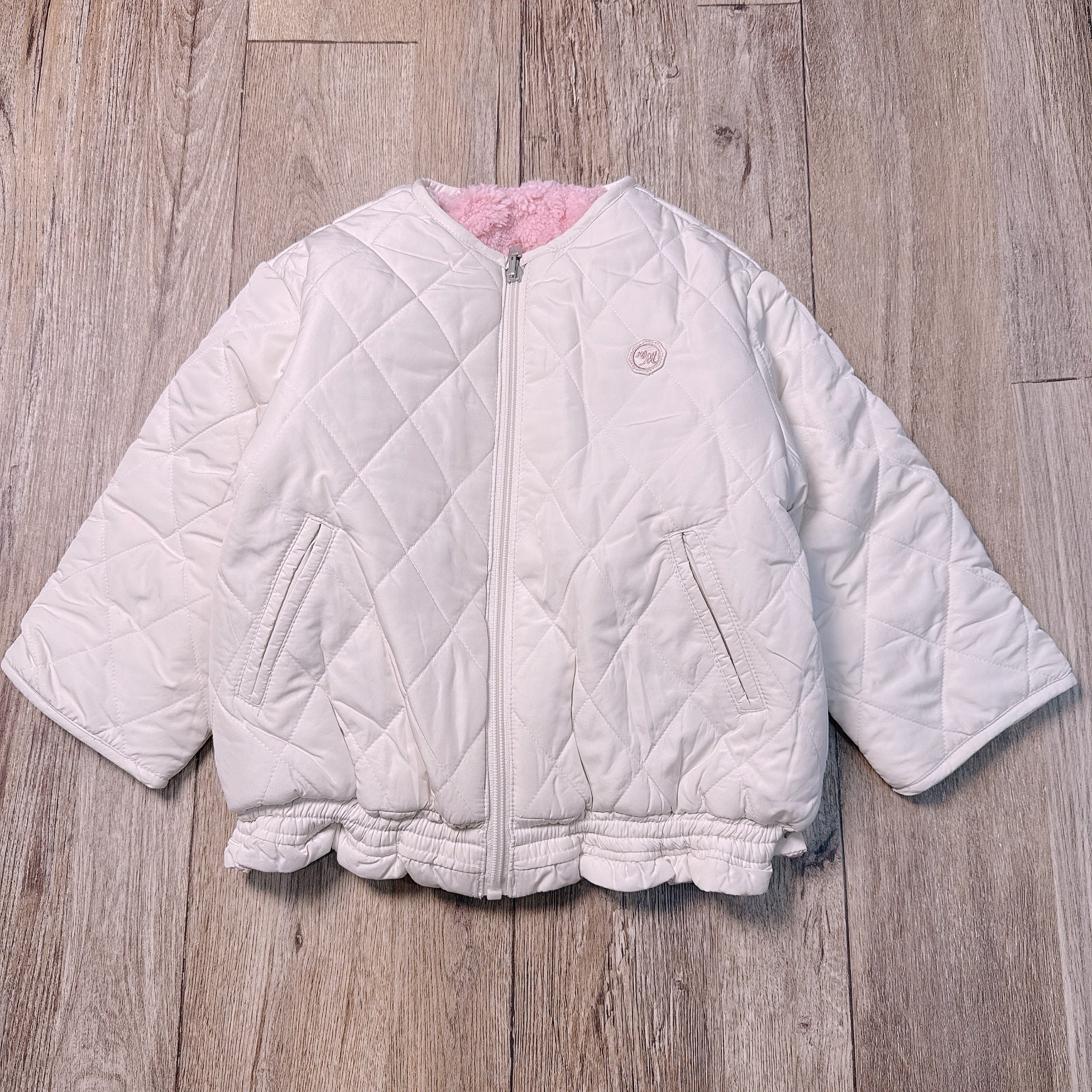 Áo khoác phao 2 mặt Moimoln màu kem hồng bé gái size 110-130