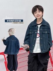 25F132 - Áo khoác jean mềm AMBB màu xanh đậm cho bé size 120-170