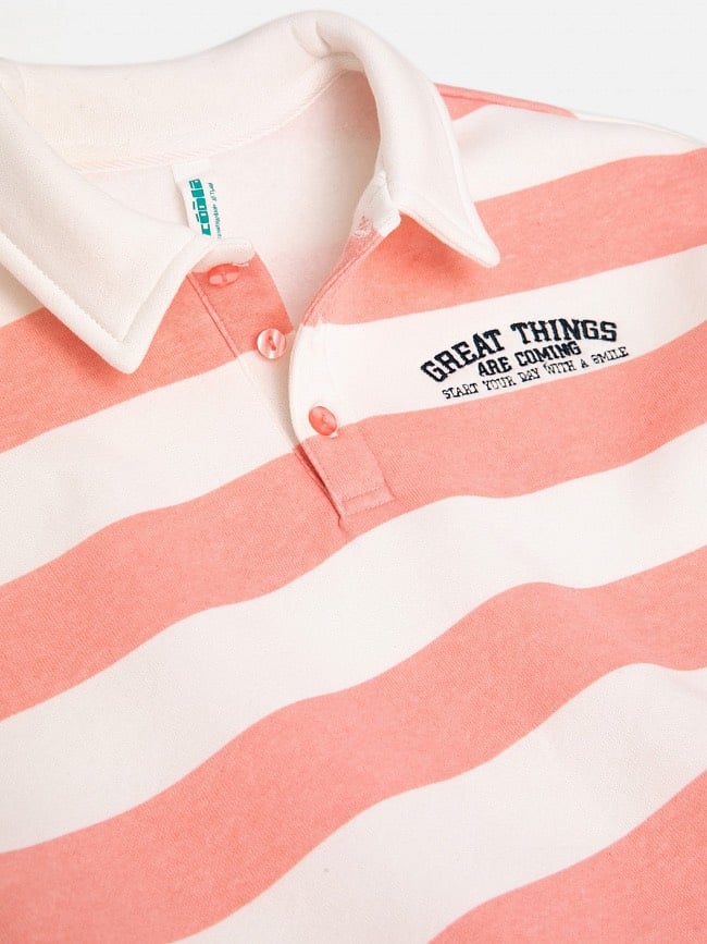 Áo nỉ bông polo 2 màu kẻ vàng trắng / kẻ hồng trắng size 98 - 158