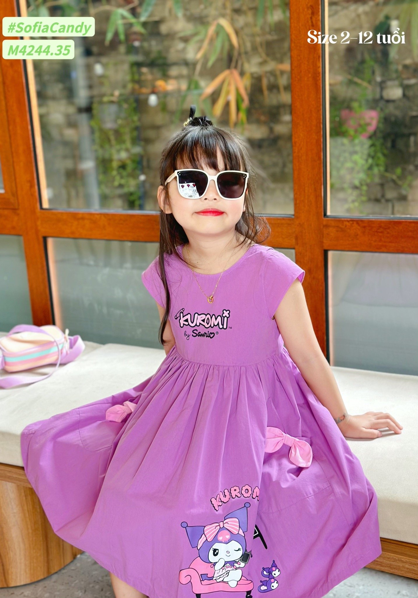 M4244 - Váy Mia Kids Kuromi tím phối nơ túi size 2-12y