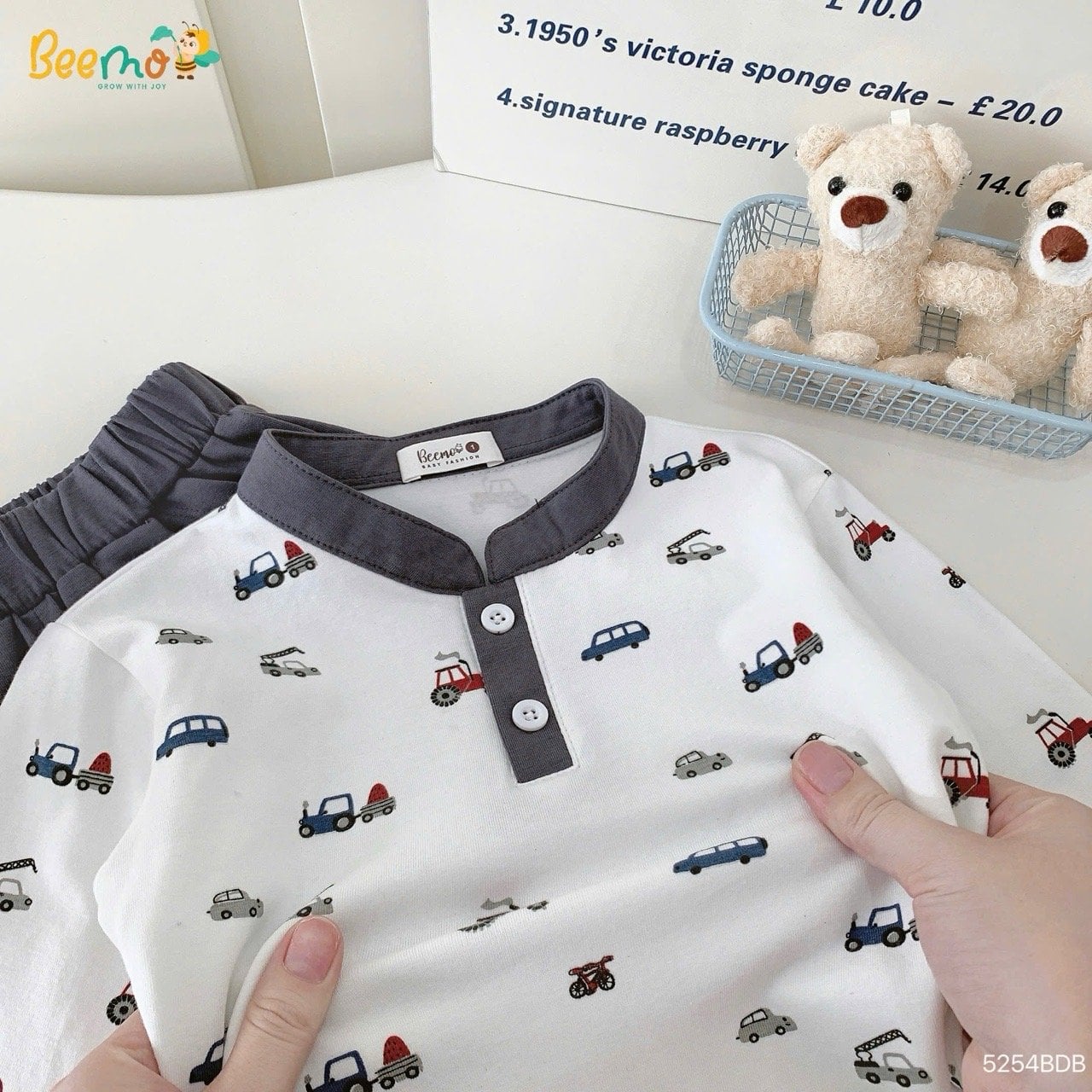 Bộ thun Beemo dài tay in tràn hình ô tô bé trai size 1-6y