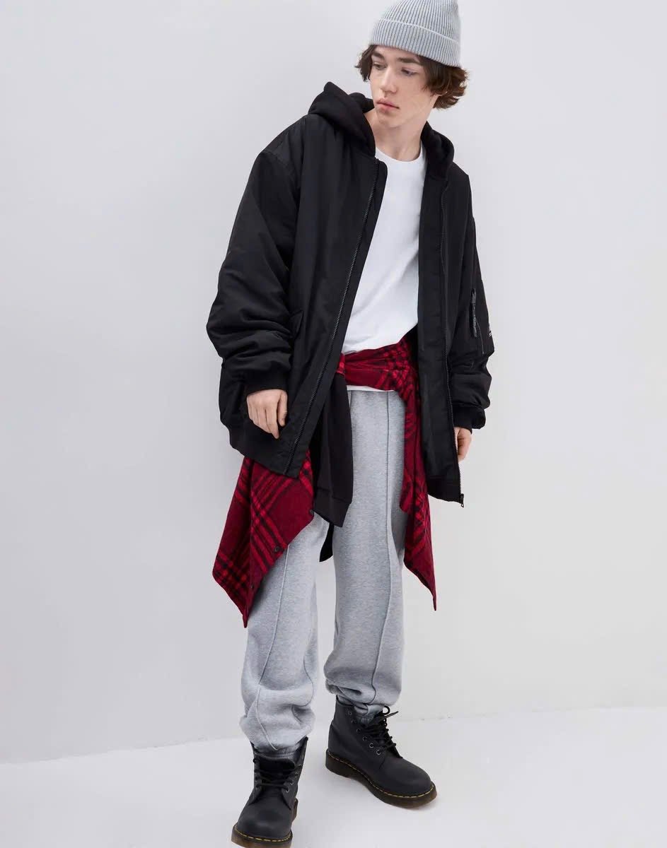 AKBT39 - Áo khoác phao bomber oversize phối mũ nỉ GGJJ dư xịn cho bé 2 màu đen/rêu size 6-14y