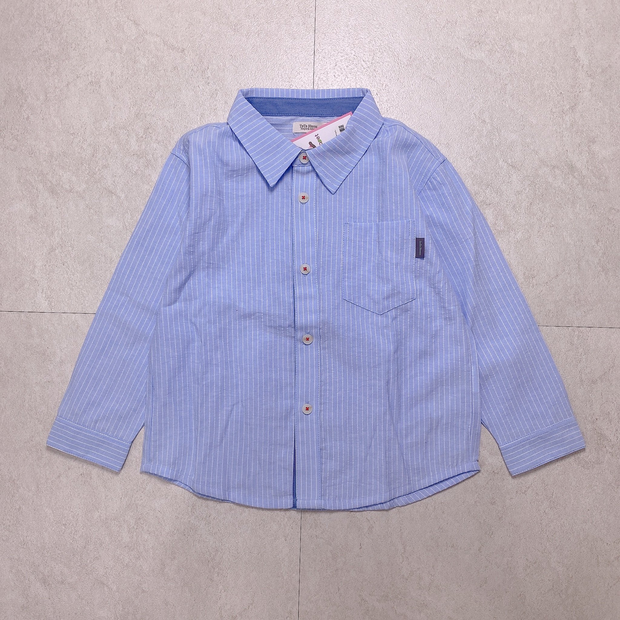 Áo sơ mi thô Toto Heros kẻ sọc xanh trắng size 100 - 150