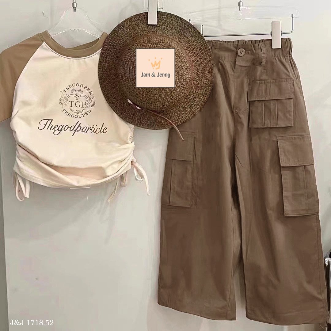 Bộ Jam & Jenny áo tay phối nâu quần nâu size 3-12y