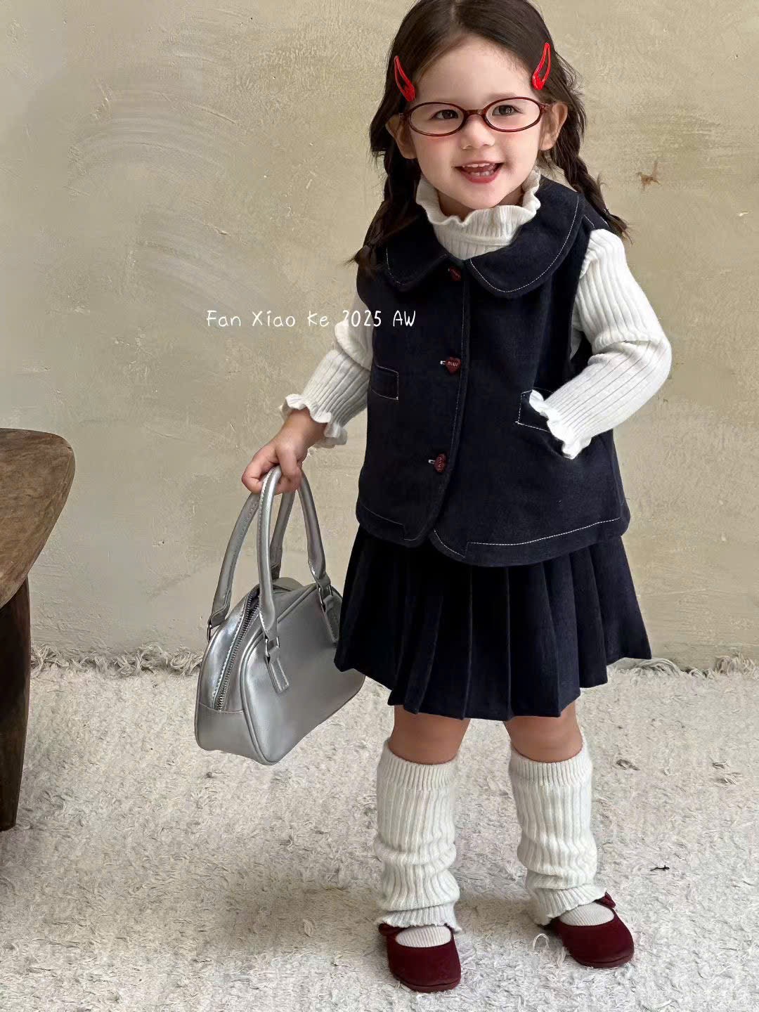 F25101 - Set 3ct QC Fanxiaoke dạ màu navy bé gái size 80-120