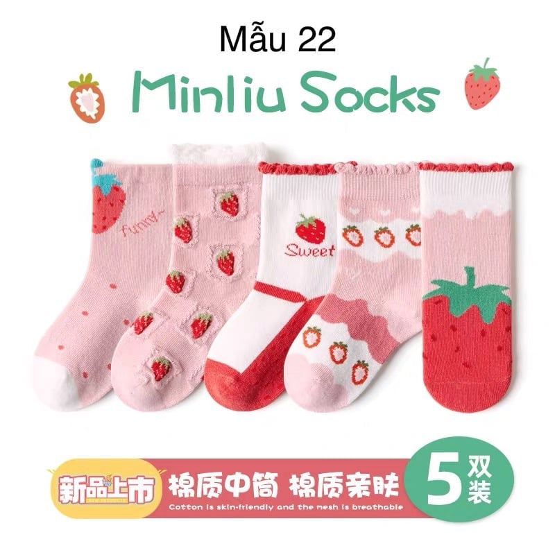 SH2511PK01 - Set 5 đôi tất Minliu Kidsocks dành cho trẻ em, chất liệu cotton+polyester+spandex, NSX Man Luu Textile Company Limited