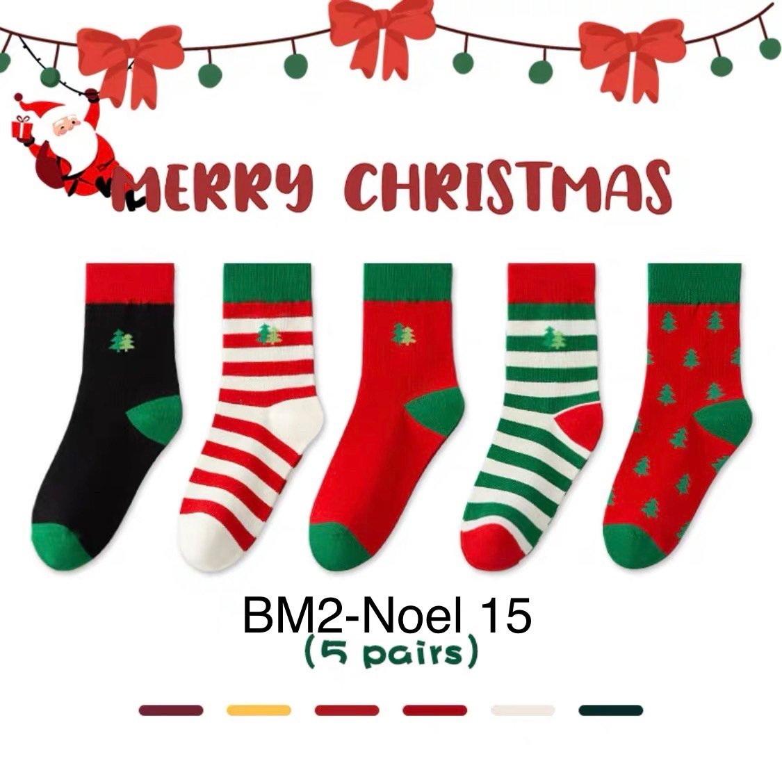 Set 5 tất Noel BTBG size 3 - 12y ( Bảng màu 2 )