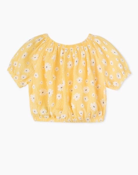 Áo croptop trễ vai bo chun hoa xanh/vàng BG