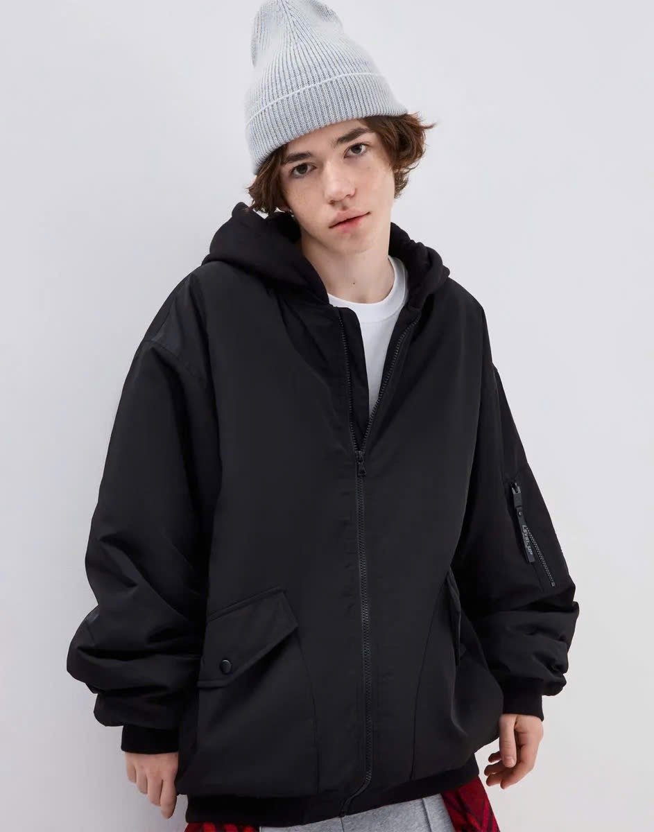 AKBT39 - Áo khoác phao bomber oversize phối mũ nỉ GGJJ dư xịn cho bé 2 màu đen/rêu size 6-14y