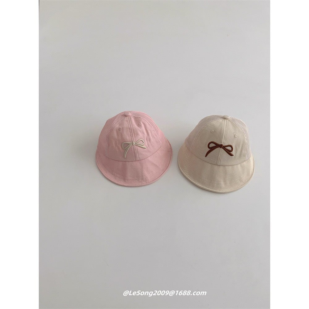 Mũ kaki vành tròn thêu nơ 4 màu ( Free size 49 - 52cm )