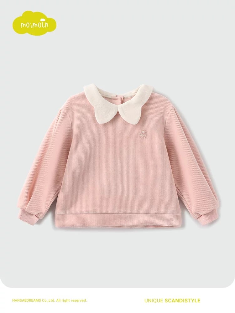 ABG24 - Áo nỉ nhung MM màu hồng cổ trắng cho bé gái size 80-120