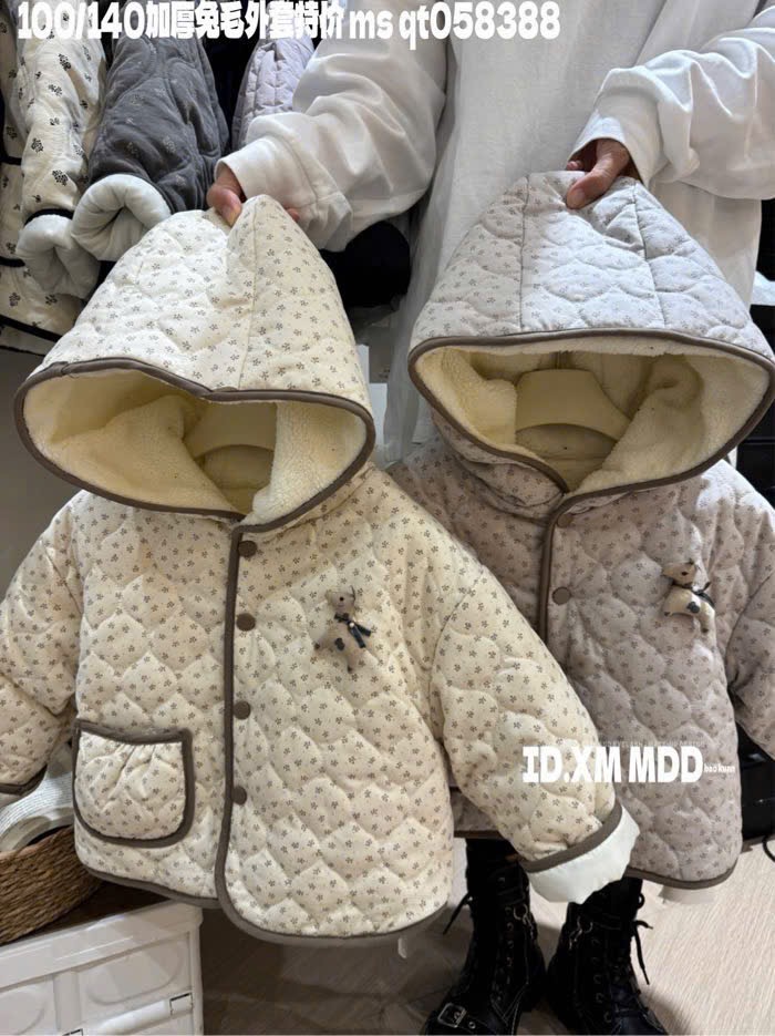 88809 - Áo khoác chần bông lót lông hoa nhí BG size 100 - 140