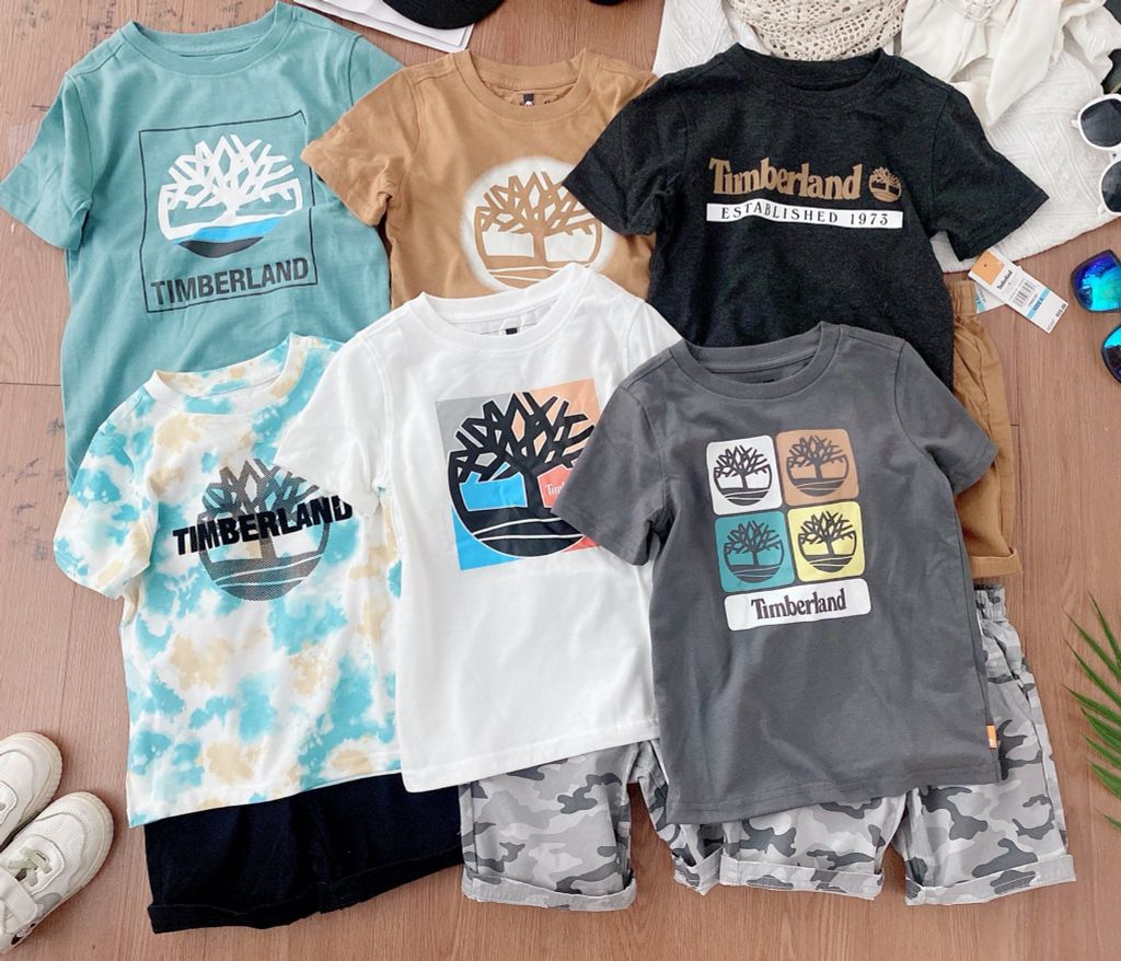 Bộ Timberland áo cotton - quần kaki nhiều hình BT size 3m - 7y
