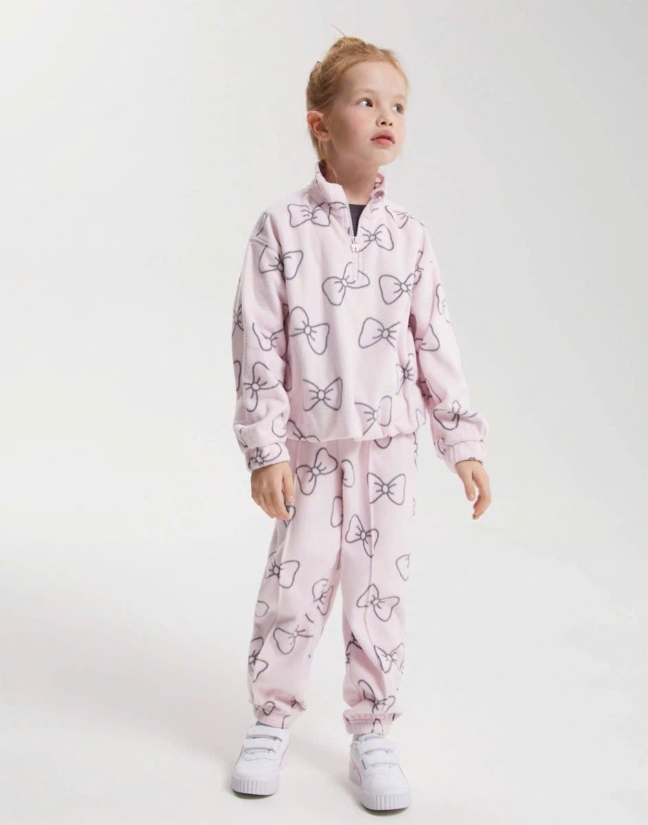 BBG26 - Bộ nỉ GGJJ 2 màu hồng nơ/trắng kem cho bé gái size 2-8y