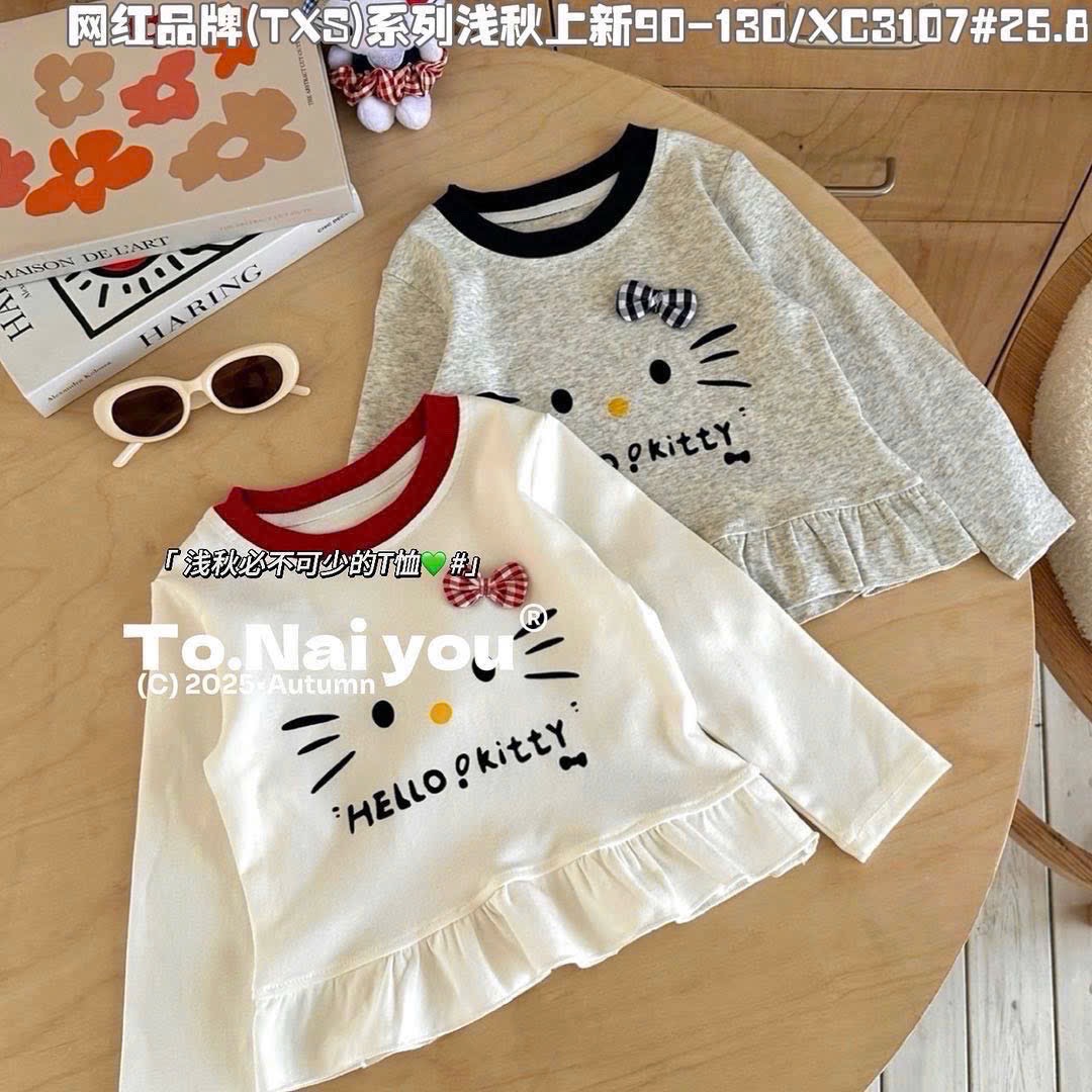 X3107 - Áo cotton QC họa tiết Hello Kitty bé gái size 90-130