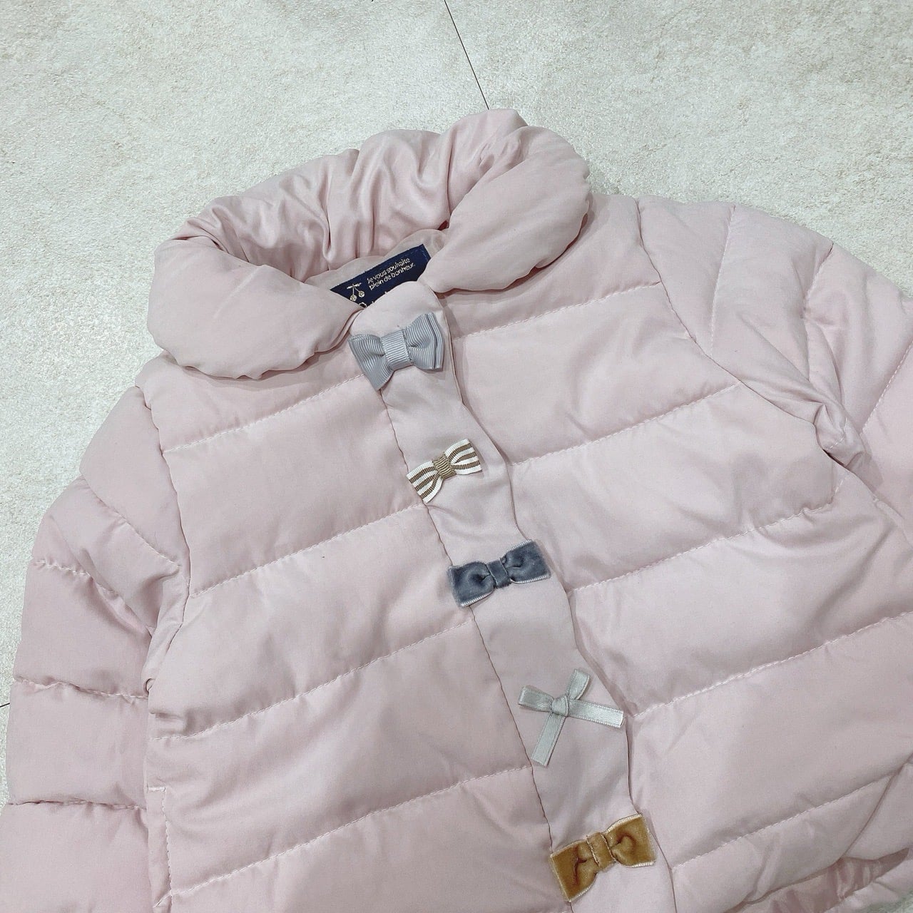 Áo khoác phao Petitmain xuất Nhật đính nơ siêu nhẹ 3 màu cho bé gái size 80-130