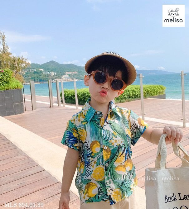 Set bộ Melisa đũi áo sơ mi hình quả chanh hoa lá size 2 - 11y