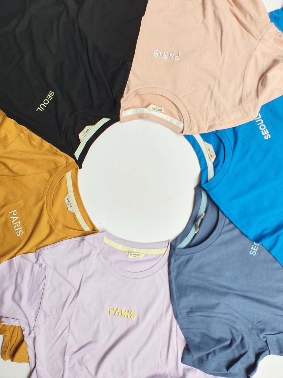 Bộ cotton Bee Mon nhiều màu thêu chữ ngực Paris / Seoul size 110 - 160