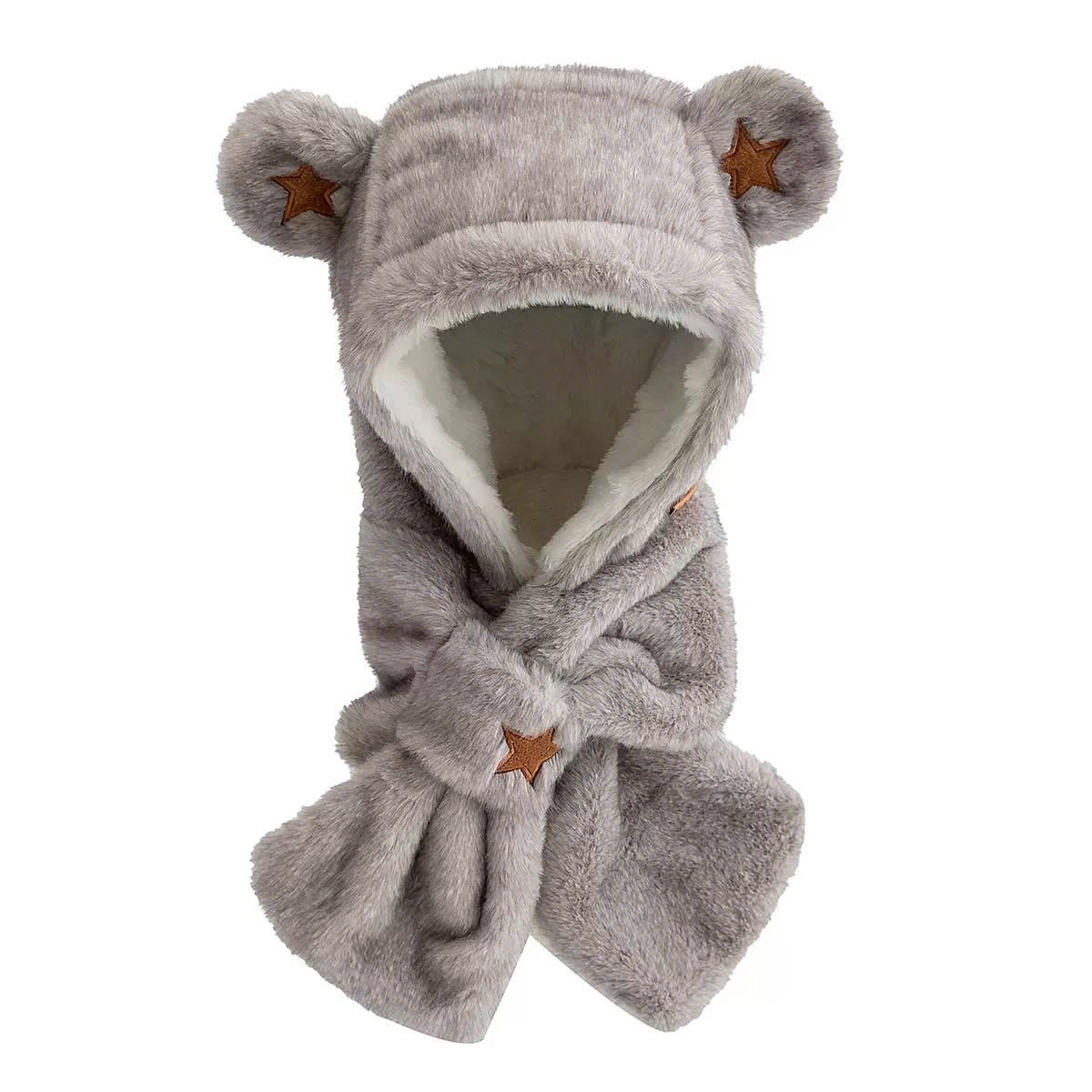 PK11 - Mũ choàng lông liền khăn thêu ngôi sao 2 màu cho bé Free size 2 - 6y