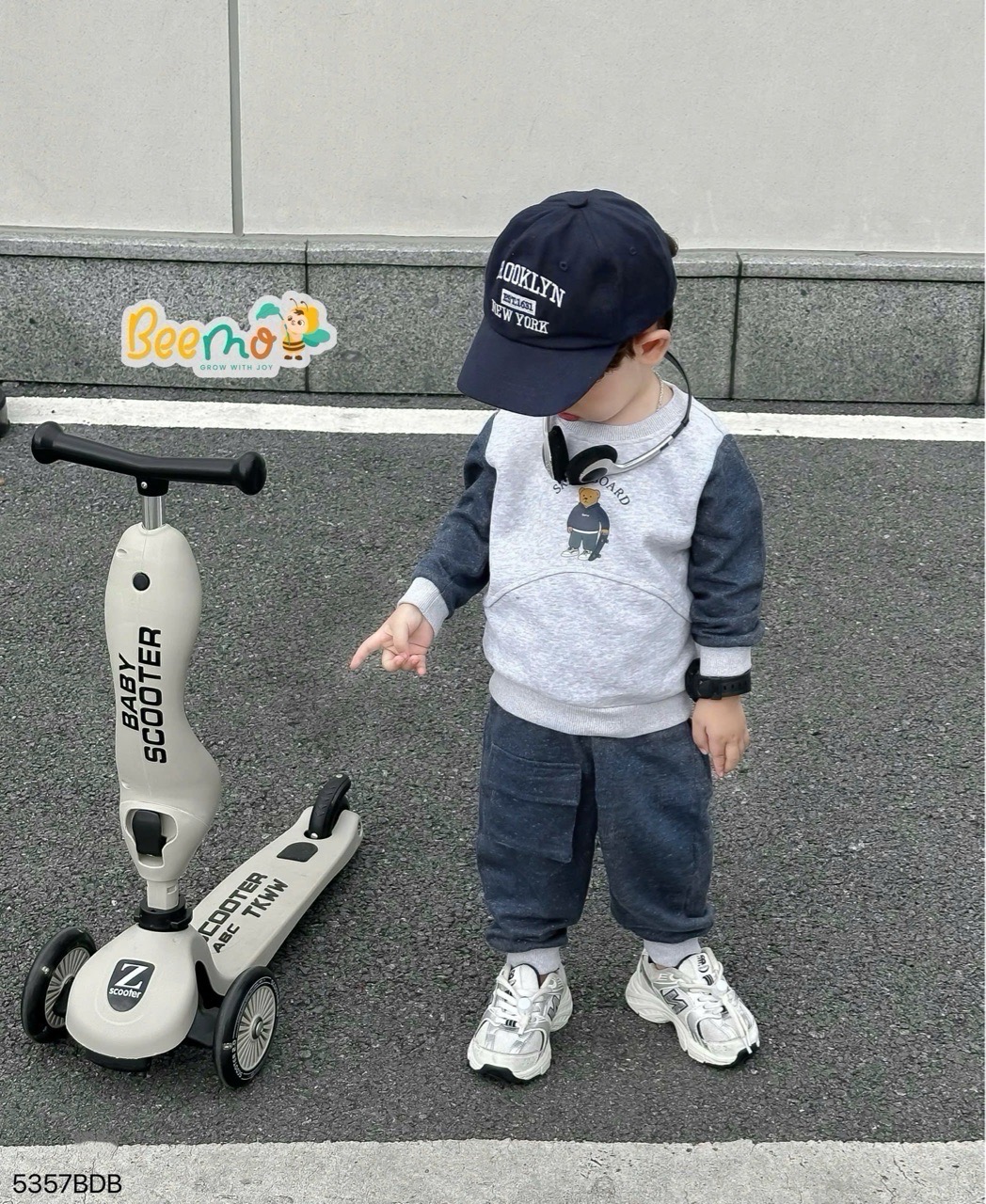 5357BDB - Bộ nỉ phối da cá in gấu Beemo