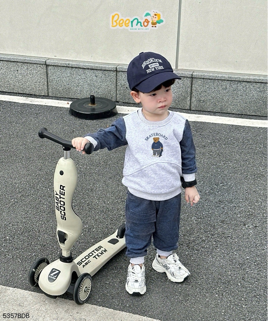 5357BDB - Bộ nỉ phối da cá in gấu Beemo