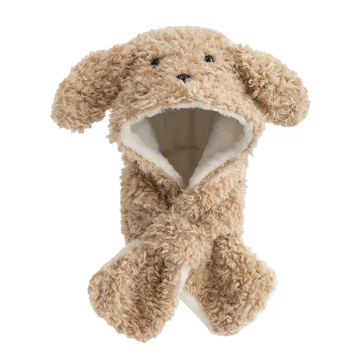 PK10 - Mũ choàng lông xù liền khăn hình cún cho bé Free size 2 - 6y