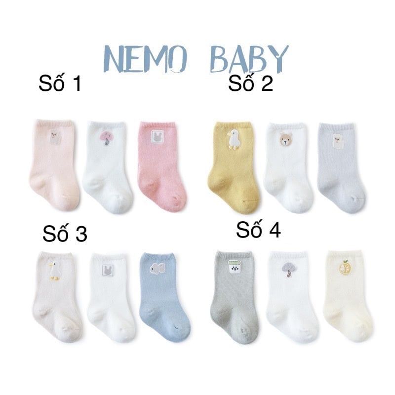 Set 3 tất trơn màu Nemo baby cổ hình thú