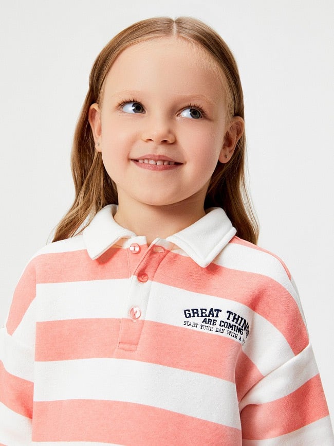 Áo nỉ bông polo 2 màu kẻ vàng trắng / kẻ hồng trắng size 98 - 158