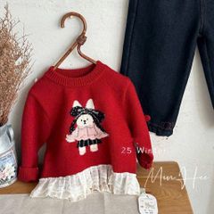 M5393 - Áo len đỏ gấu ren trắng cho bé size 90-130