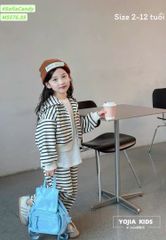 M5576 - Set bộ 2ct nỉ da cá Mia Kids kẻ trắng đen size 2 - 12y