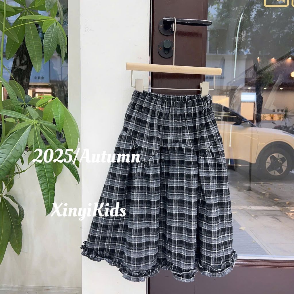 Chân váy dạ kẻ caro dáng dài nhiều màu cho bé size 110-150