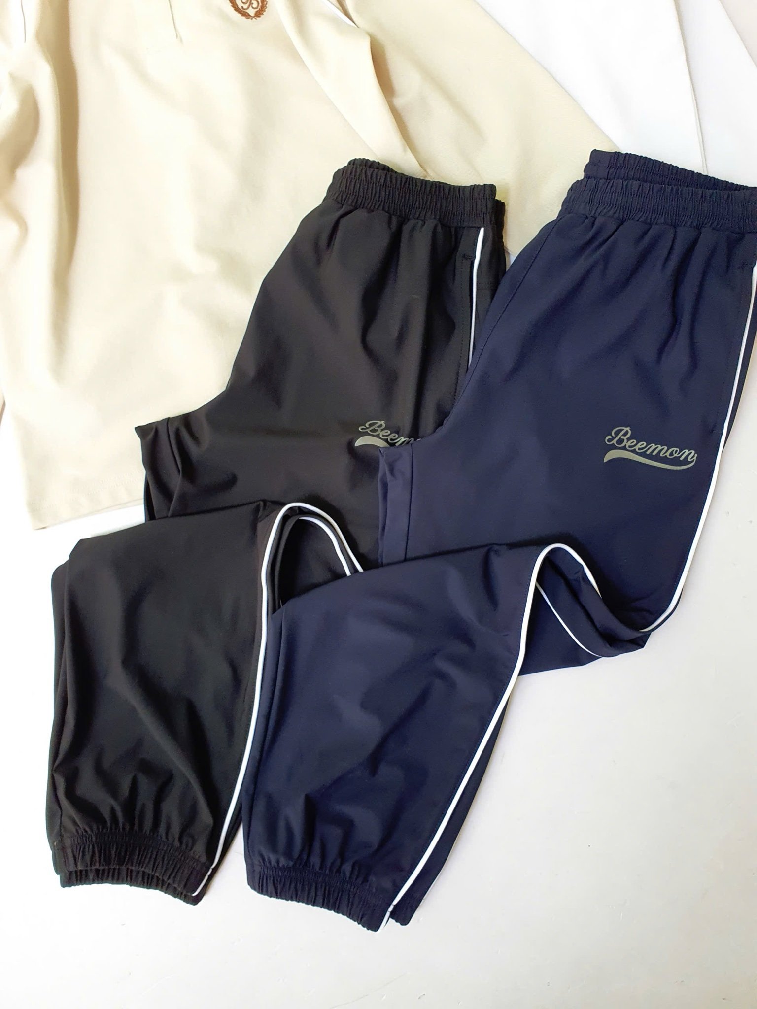 BM2508ST01 - Bộ Polo cổ kẻ Beemon dài tay 2 màu be nâu / trắng đen cho bé size 120 - 160