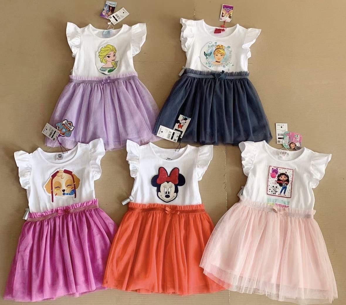 Váy Disney cotton lật hình phối chân voan nhiều màu size 2 - 8y