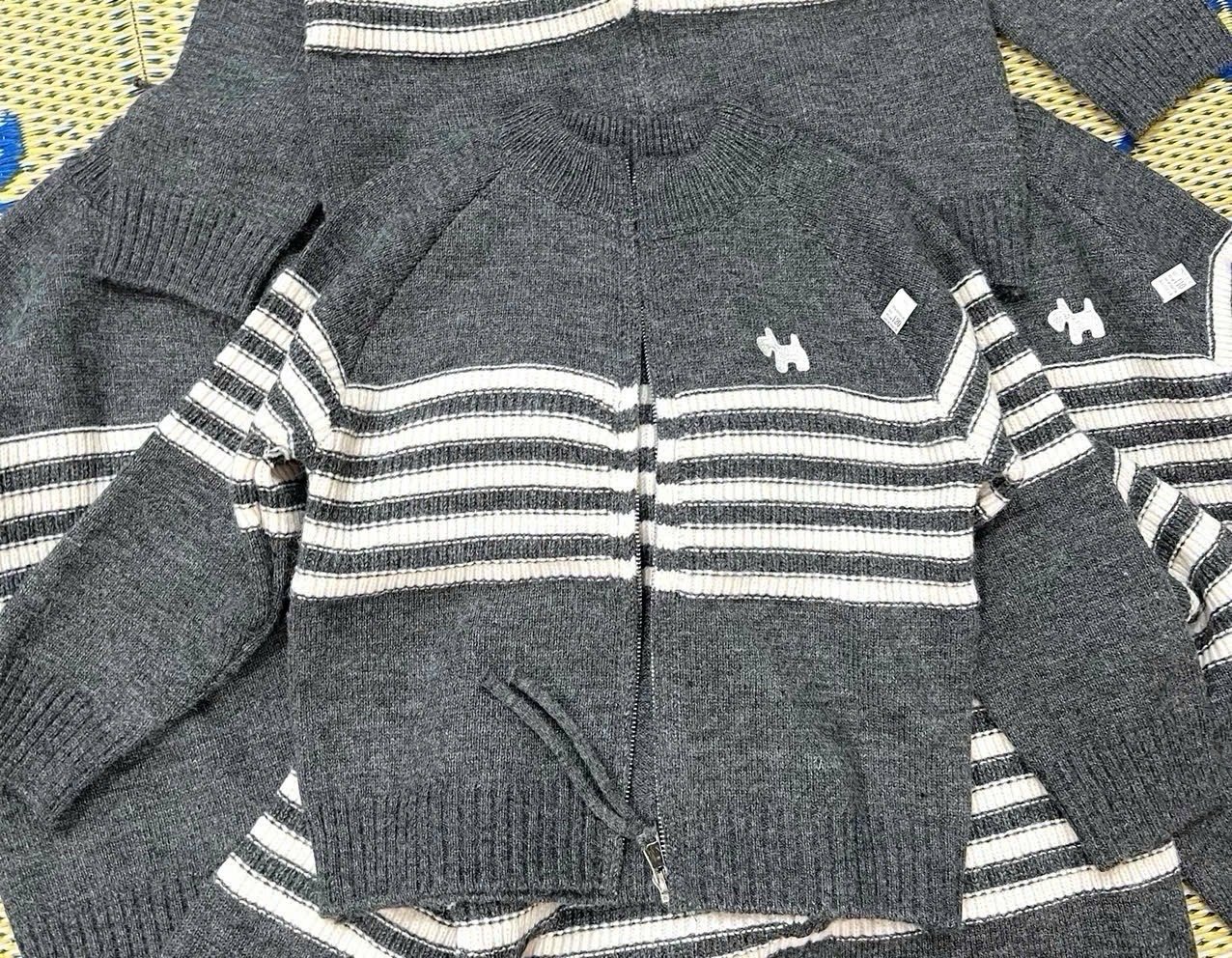Áo khoác cardigan len QC kẻ sọc thêu cún nhiều màu cho bé trai size 110-150