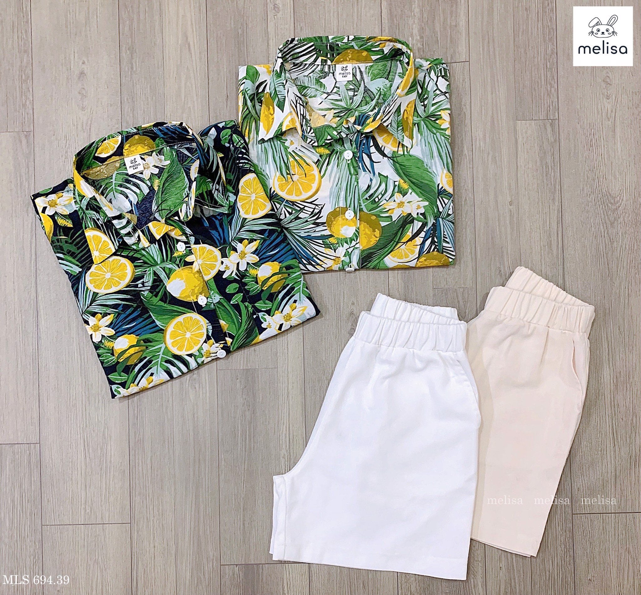 Set bộ Melisa đũi áo sơ mi hình quả chanh hoa lá size 2 - 11y