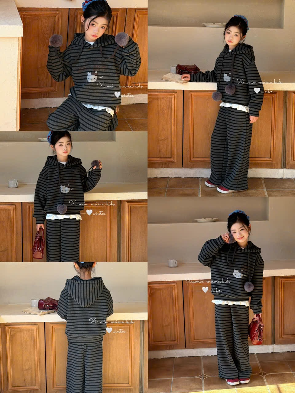 25603 - Bộ nỉ lót nỉ đại hàn QCCC áo hoodie kèm cục bông 3 màu cho bé size 120-160