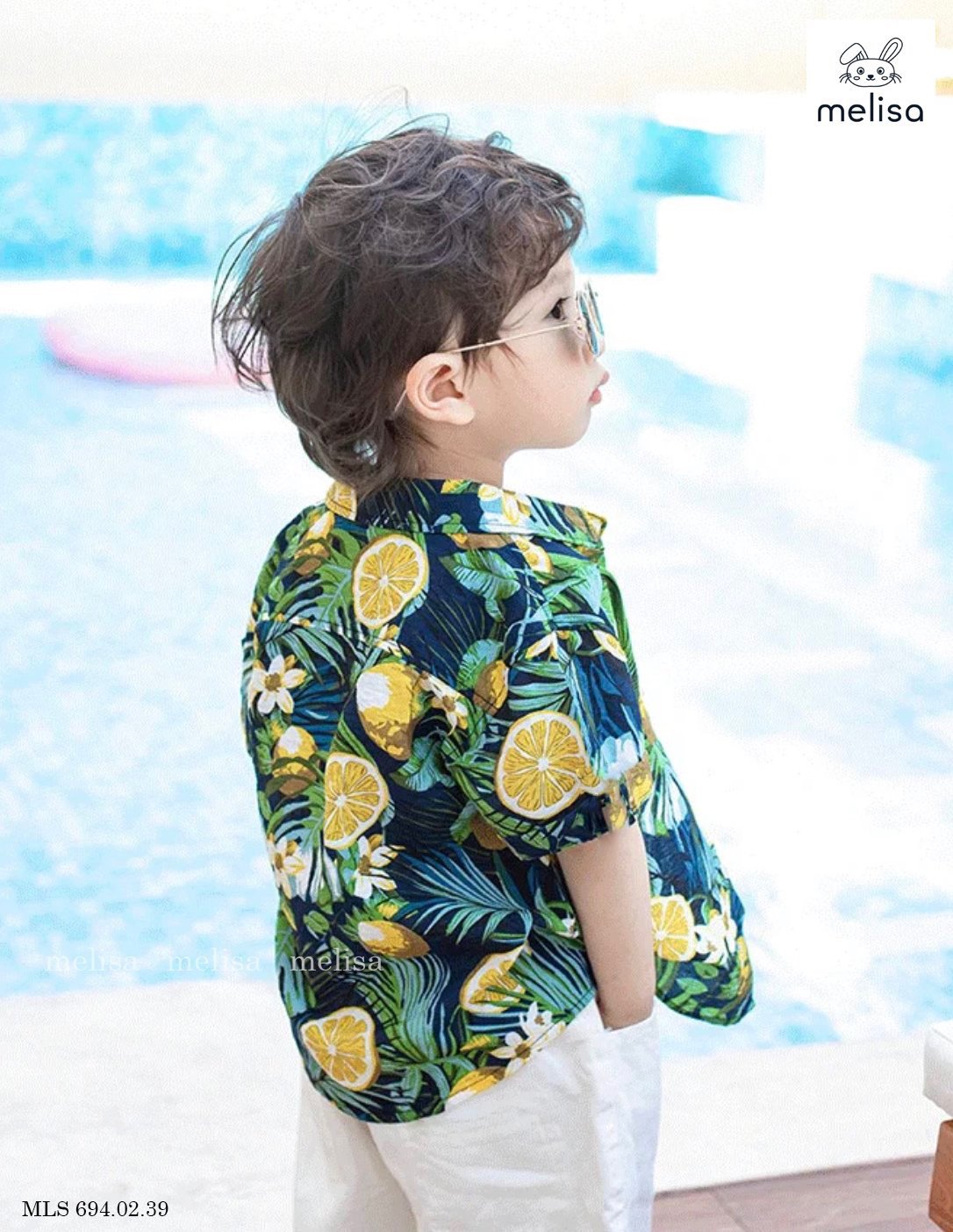 Set bộ Melisa đũi áo sơ mi hình quả chanh hoa lá size 2 - 11y