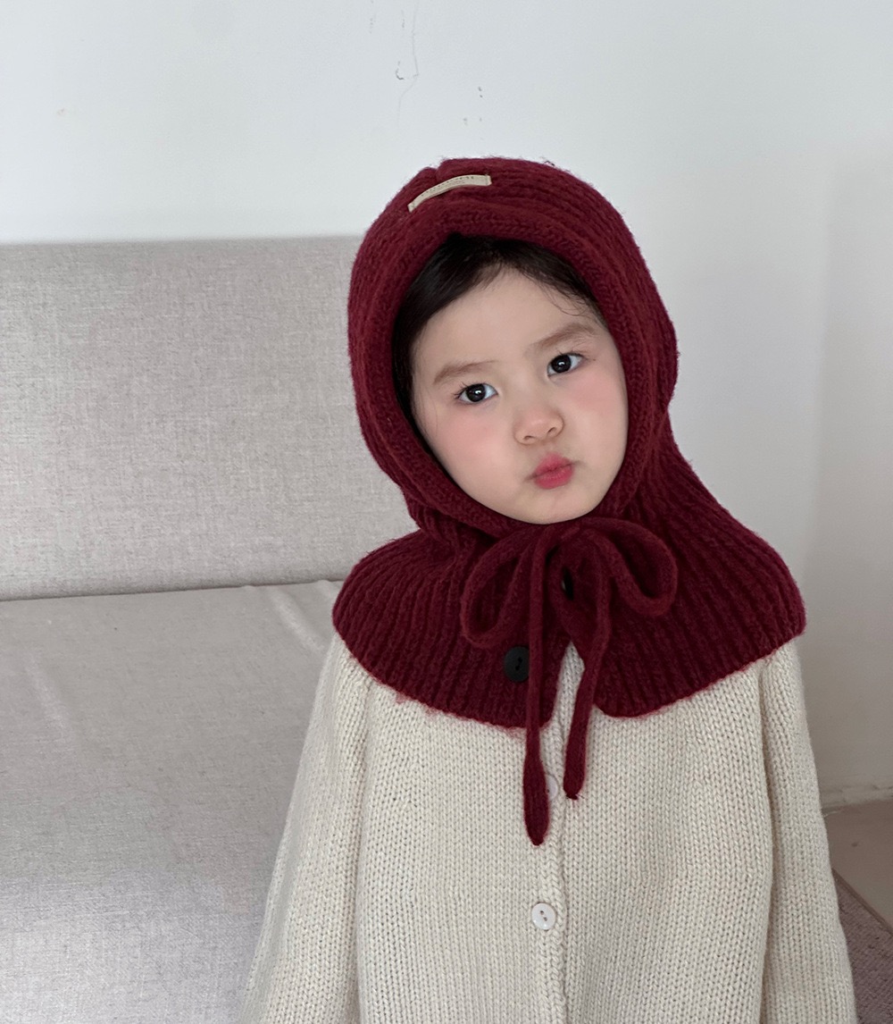 Mũ len liền khăn cài khuy nhiều màu cho bé size 3-8y