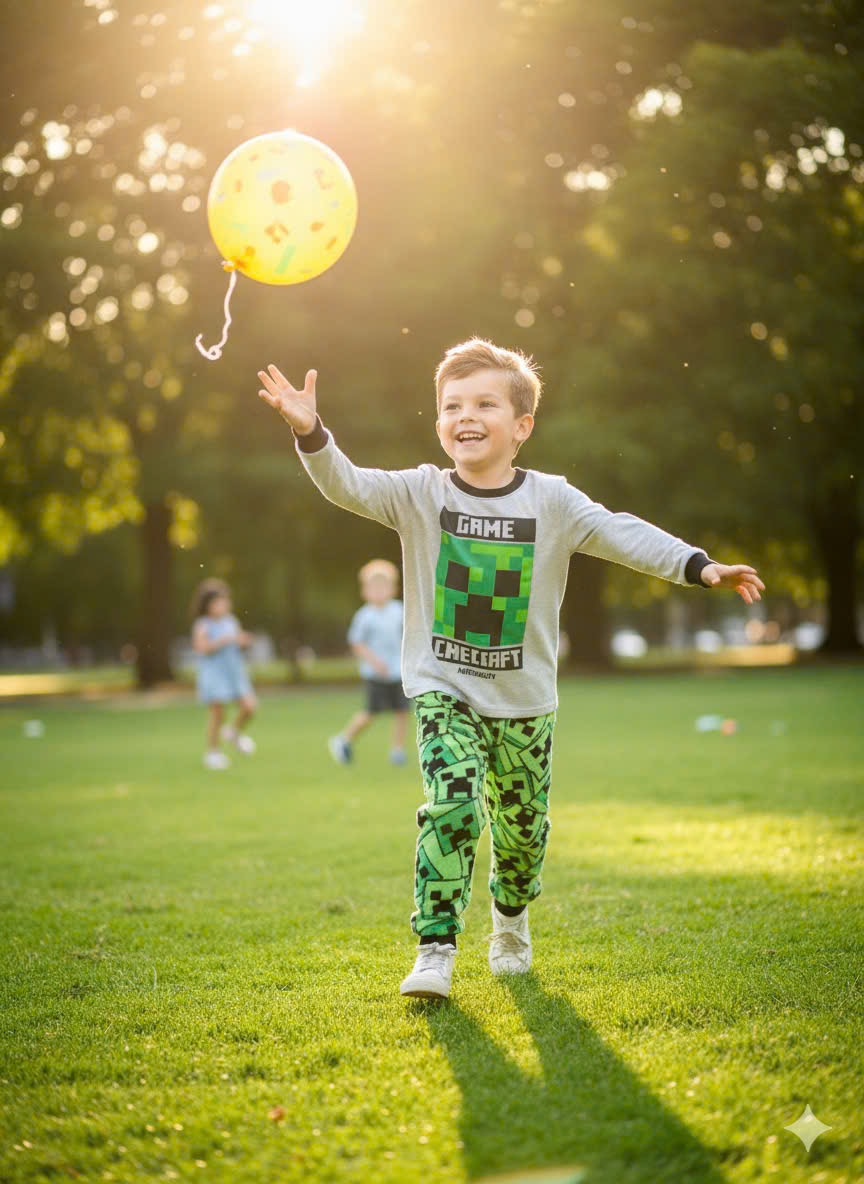 Bộ thun Minecraft màu ghi cho bé trai size 6-12y