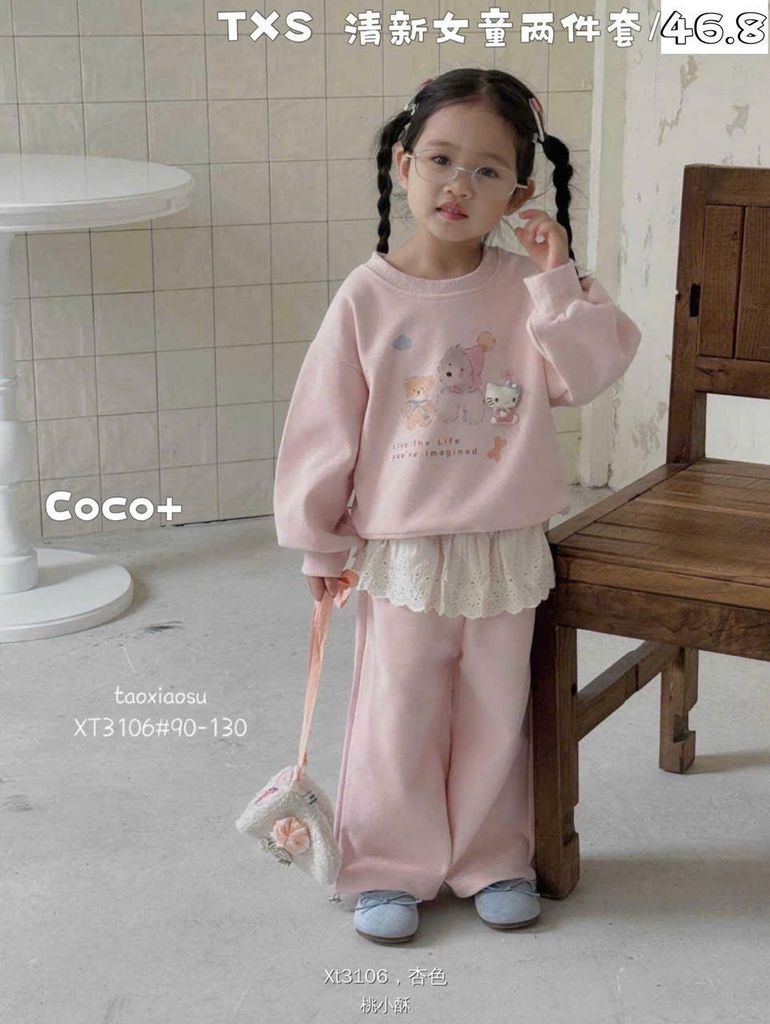 X3106 - Bộ nỉ QC Hello Kitty nhiều mẫu cho bé gái size 90-130