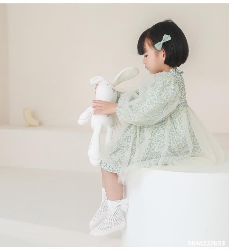 Tất lưới cao cổ Nemo baby đính nơ 5 màu trơn