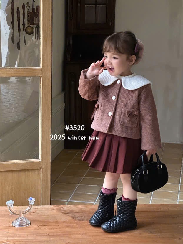 S3520 - Set 3ct QC dạ 2 màu hồng/be cho bé size 90-130